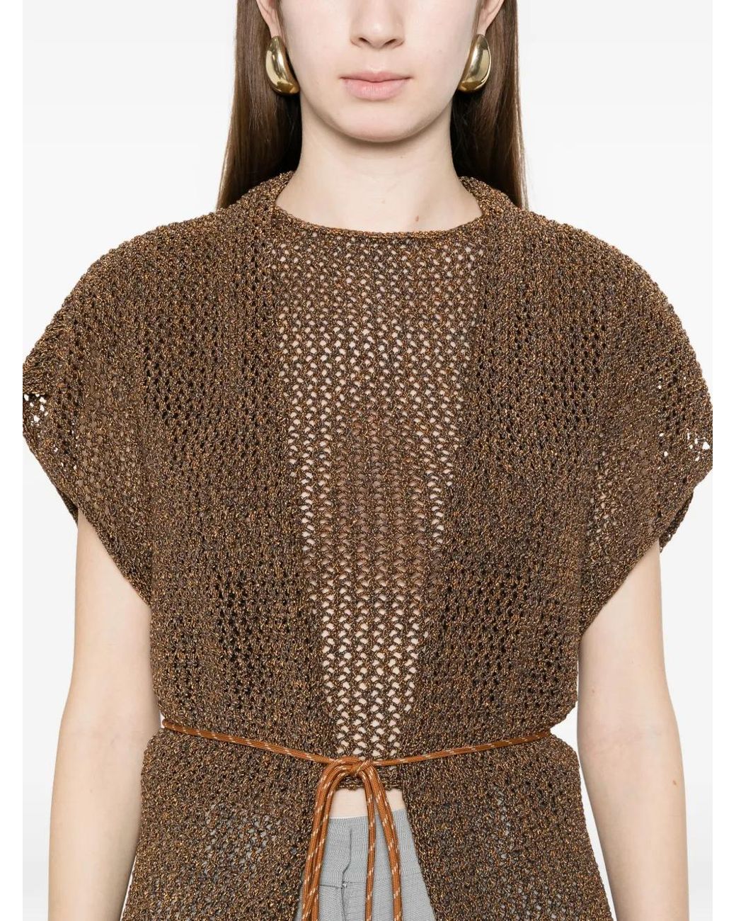 Alpha Studio Alpha Studio Belted Knitwear in Brown | Lyst