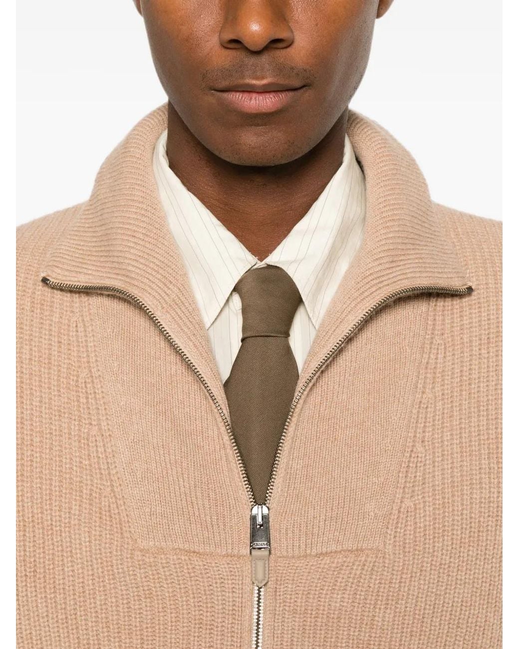 Canali Natural Pull Zippé Côtelé for men