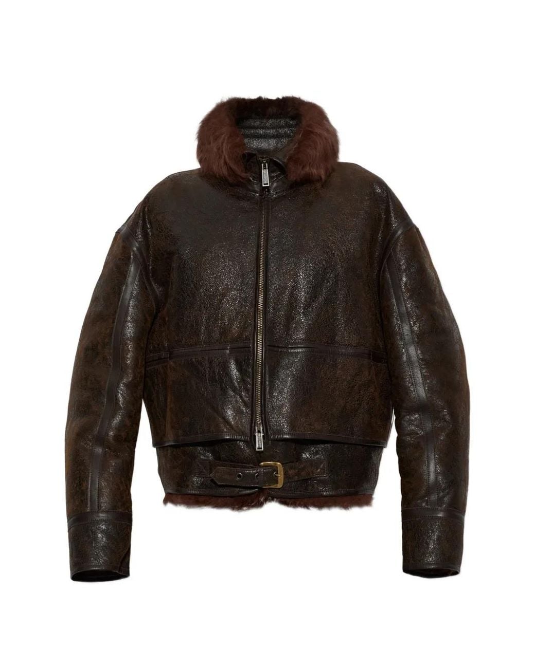 DSquared² Black Shearling-Trim Leather Jacket