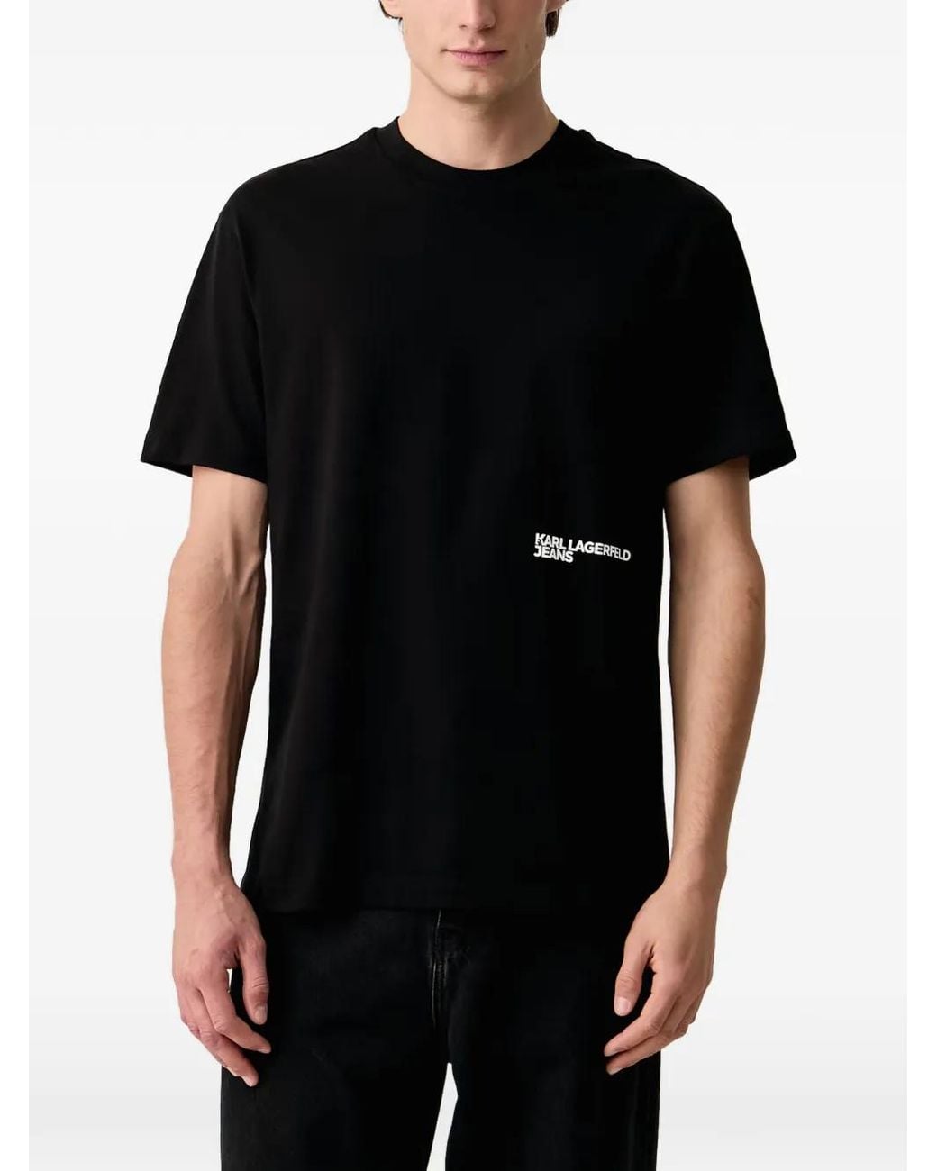 Karl Lagerfeld Black Logo-Print Cotton T-Shirt for men