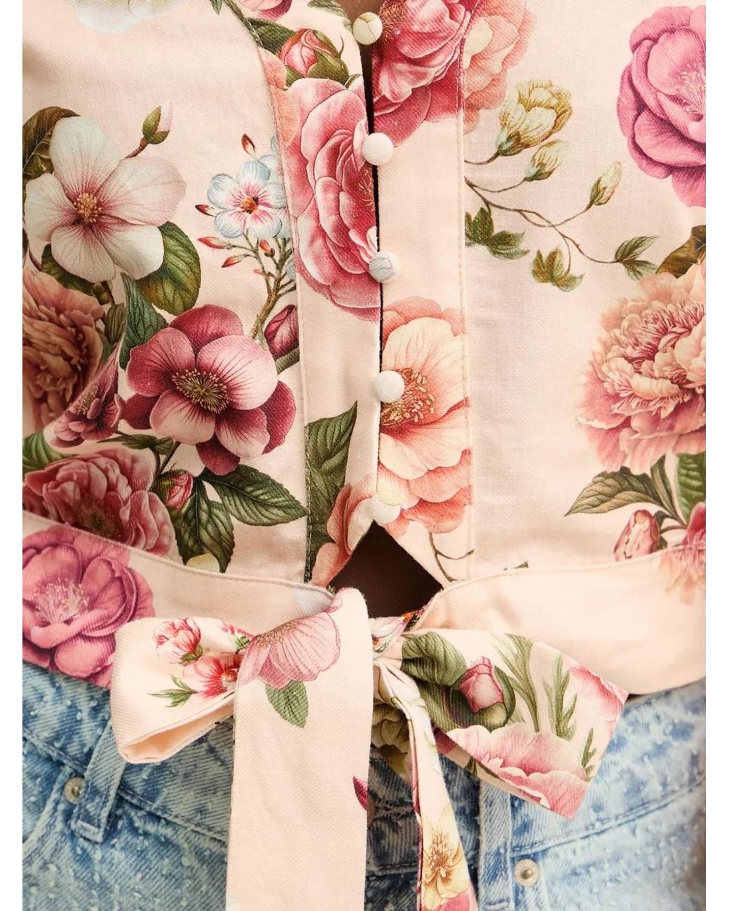 Guess Pink Floral-Print Tie-Waist Blouse
