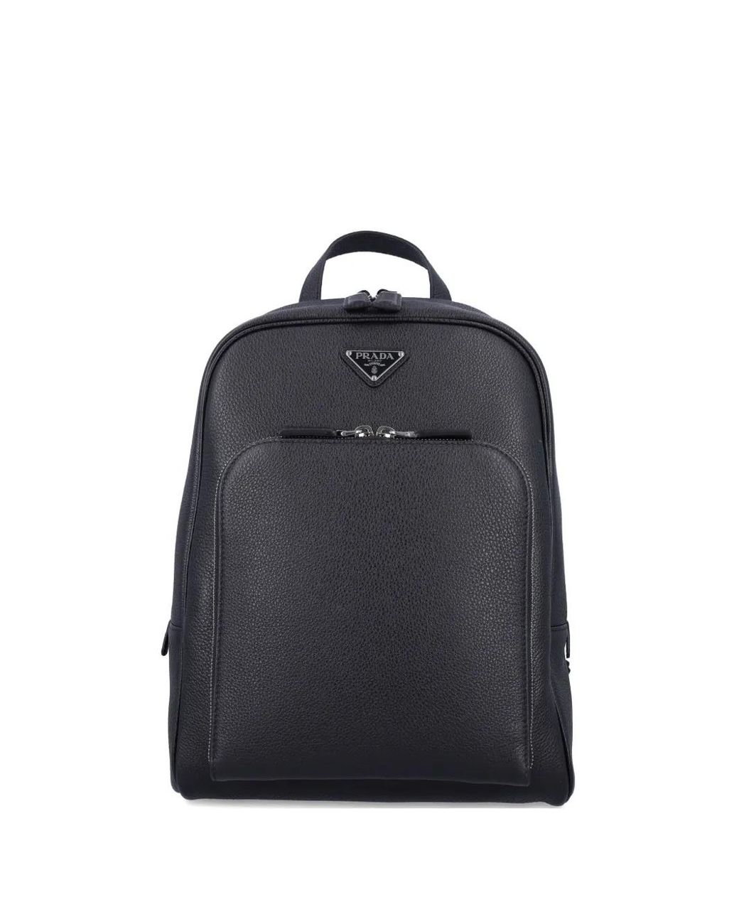 Prada Blue Enamel Triangle-Logo Leather Backpack for men
