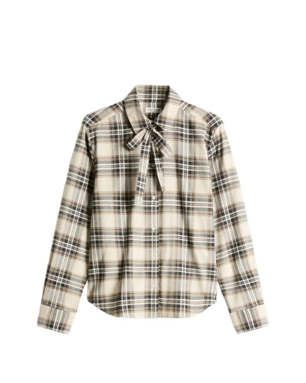Marc O' Polo White Check-Pattern Pussy-Bow Blouse