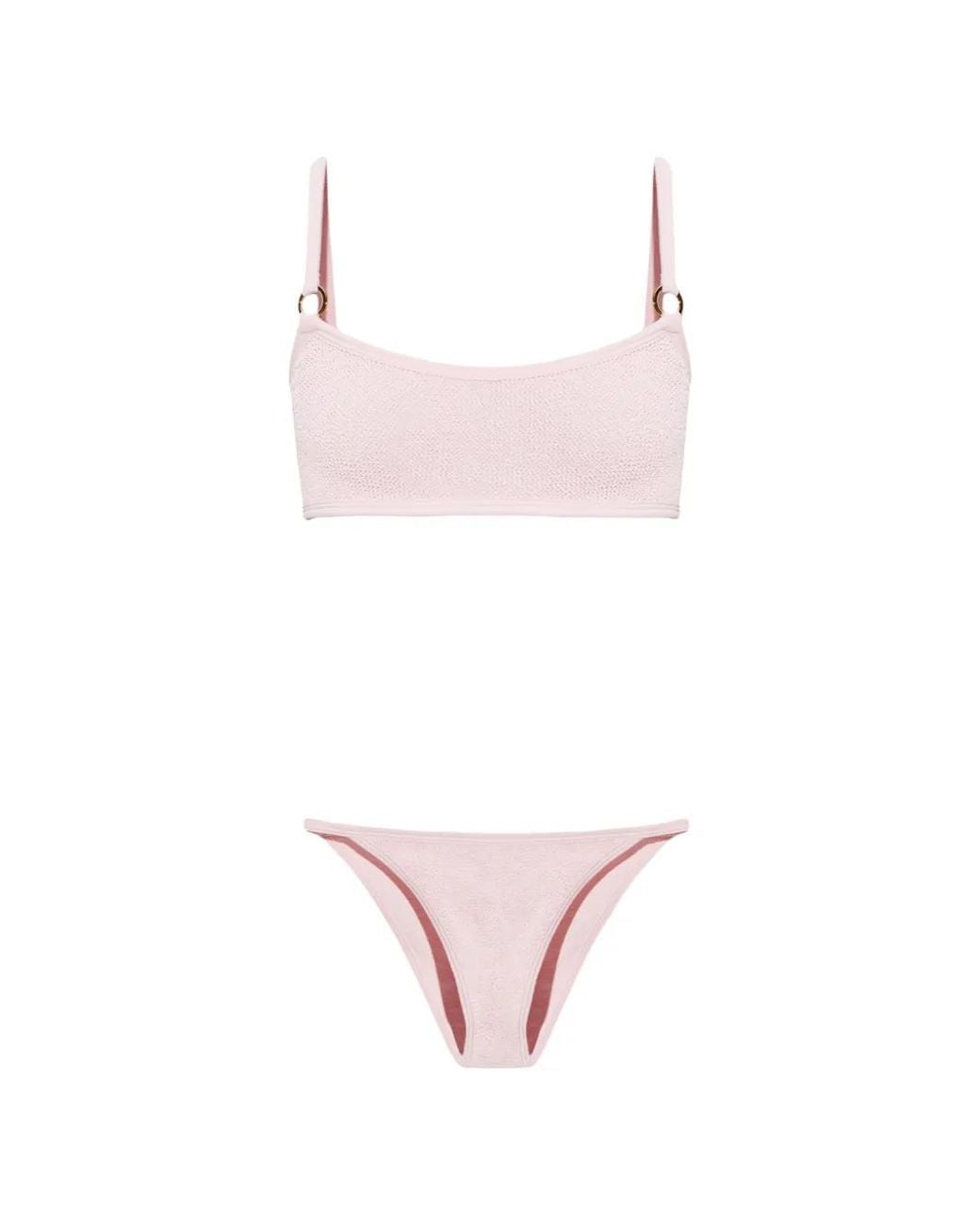 Hunza G Pink Iris Crinkle-Effect Bikini