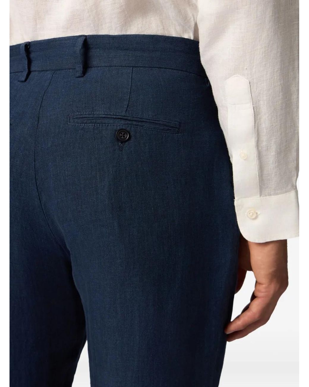 Brooks Brothers Blue Textured Linen Trousers for men