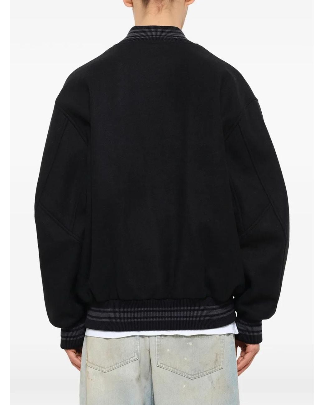 vowels Black Logo-Embroidered Wool Varsity Jacket for men