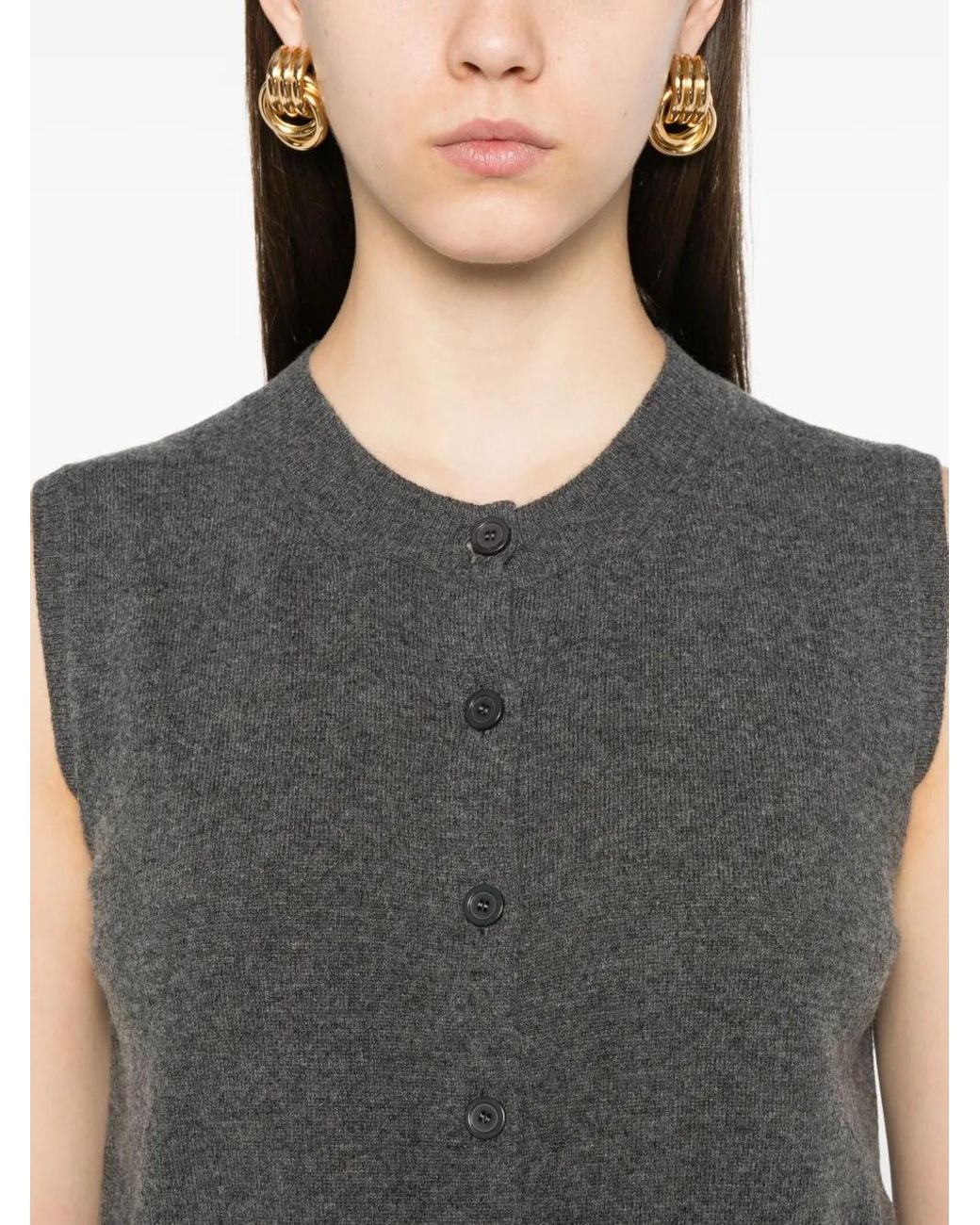 Fabiana Filippi Gray Button-Fastening Sleeveless Cardigan