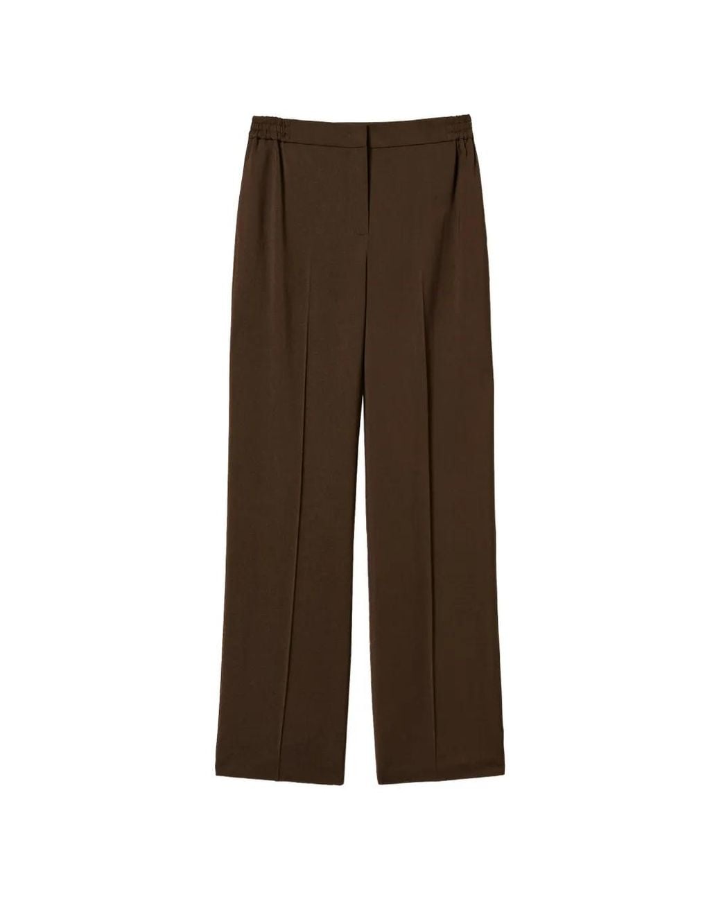 Twinset Brown Straight Twill Trousers With Pockets