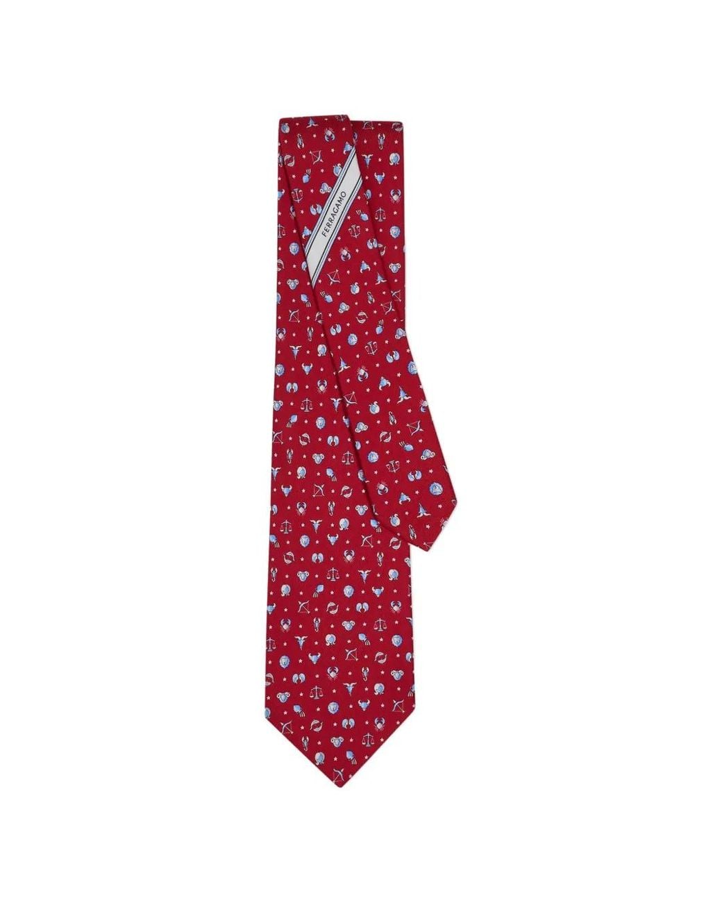 Ferragamo Red Horoscope Print Silk Tie for men