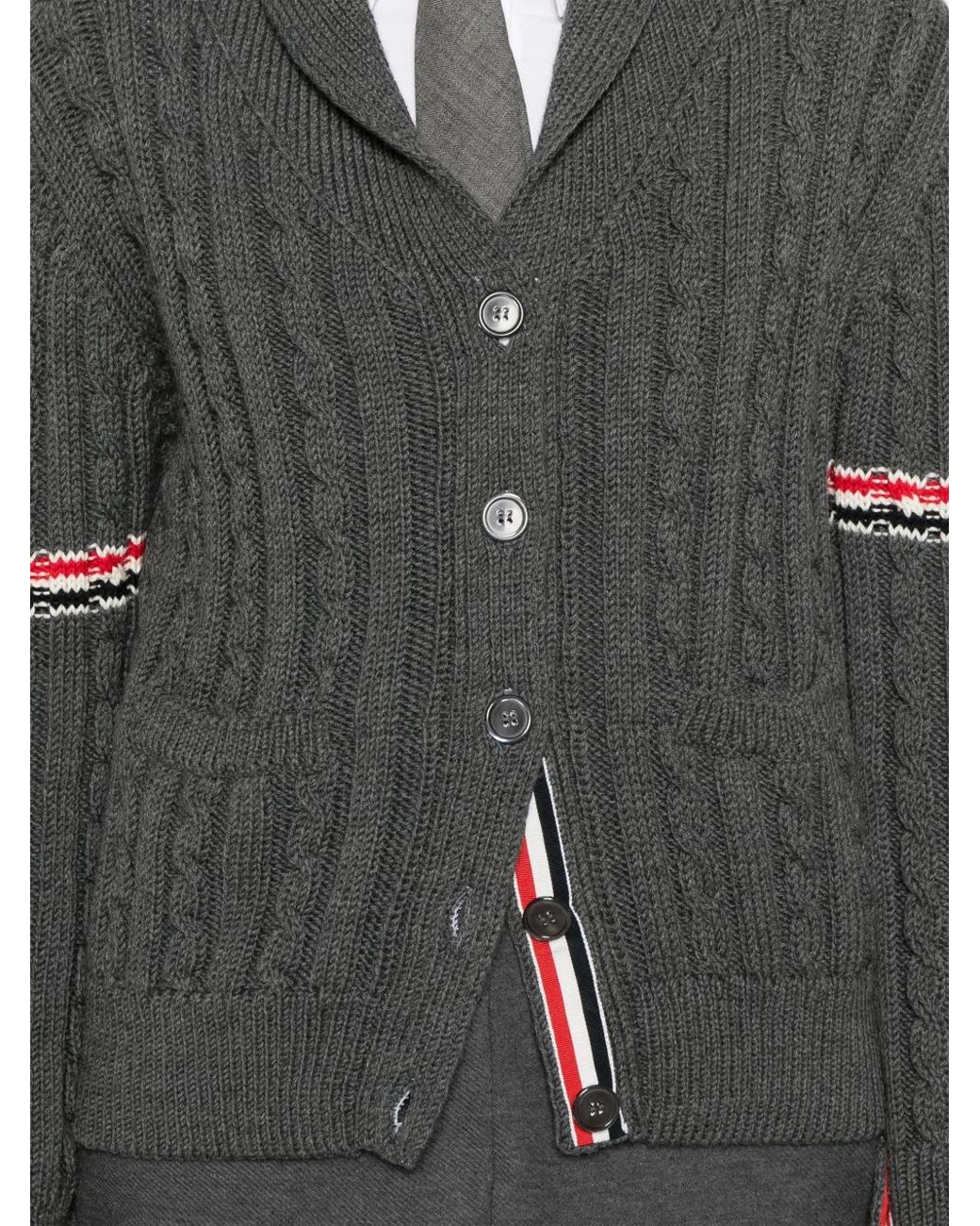 Thom Browne Black Rwb-Stripe Cable-Knit Cardigan