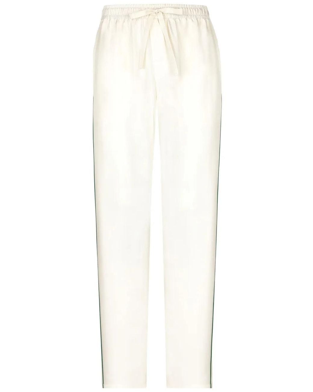 Dolce & Gabbana White Logo-Embroidered Silk Trousers for men