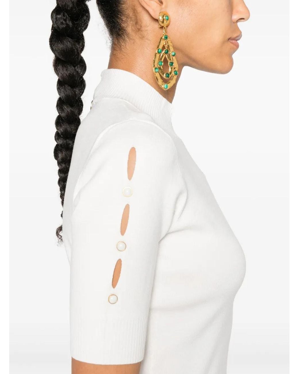 Twinset White Cut-Out Stud-Detail Sweater