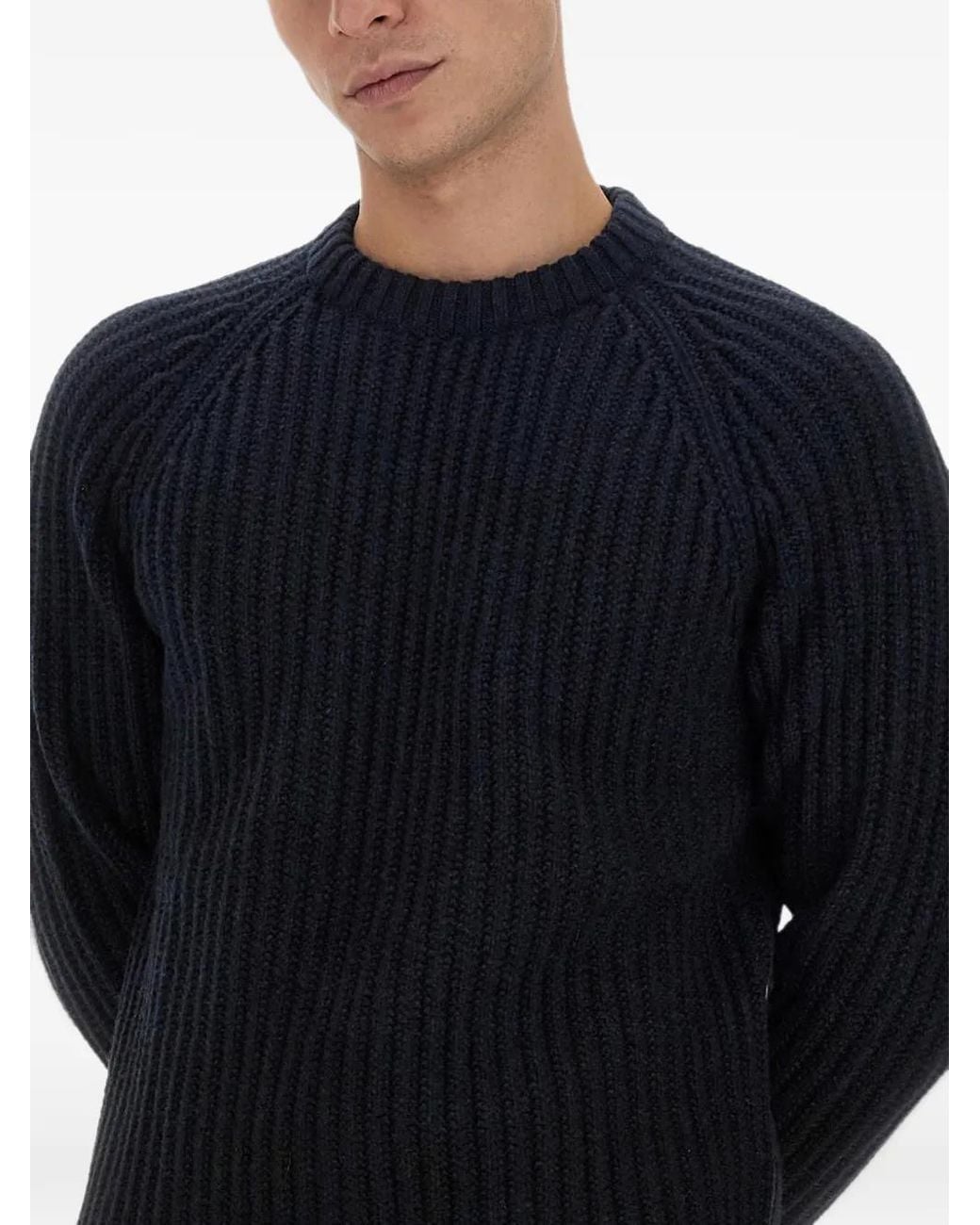 Brioni Blue Ribbed-Knit Raglan-Sleeve Sweater for men