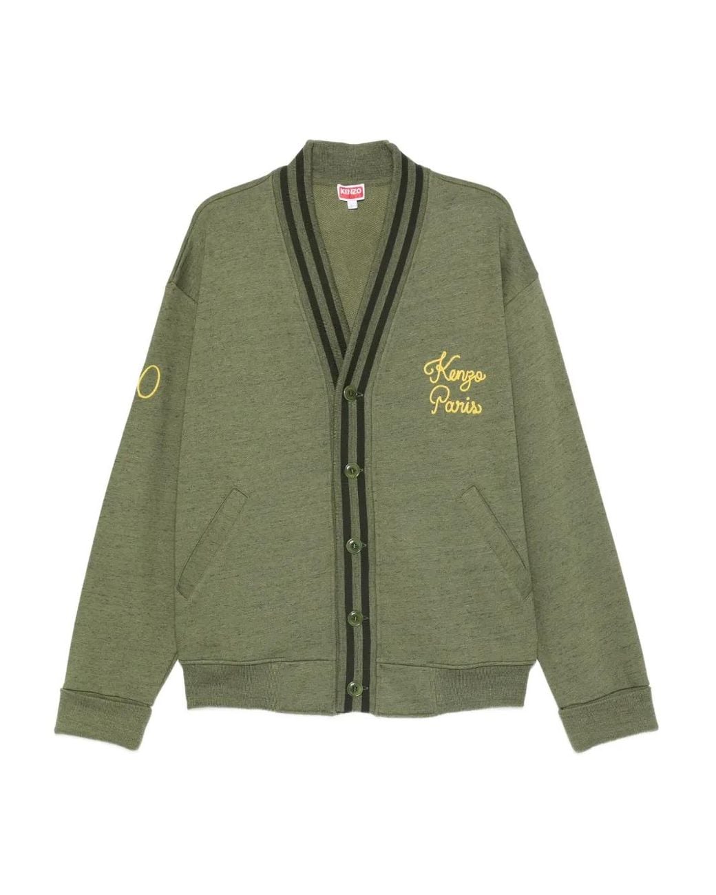 KENZO Green Paris Chainstitch-Embroidered V-Neck Cardigan for men