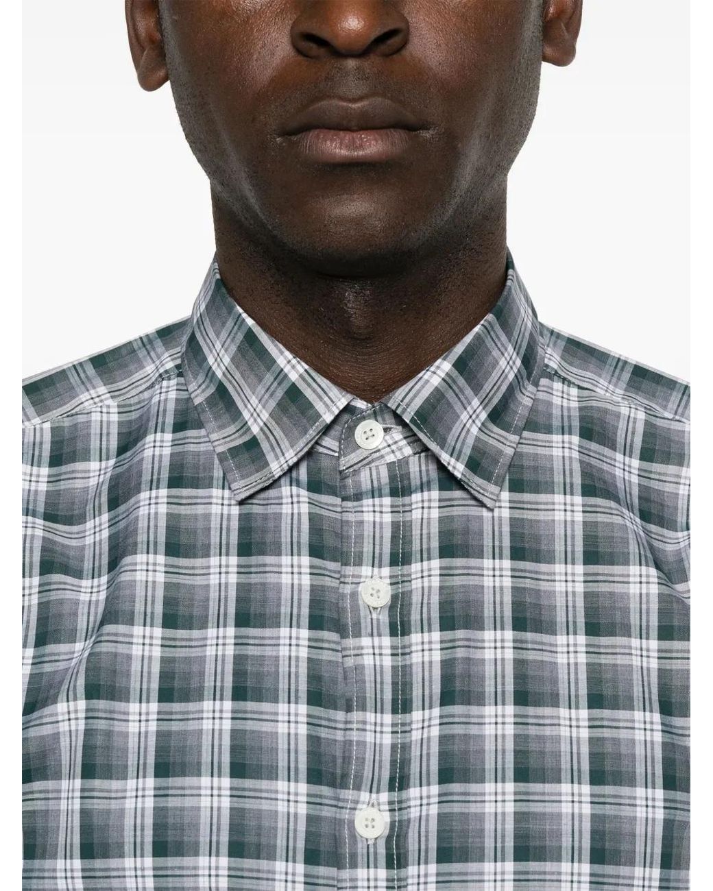 Canali Blue Checked Cotton Button-Down Shirt for men