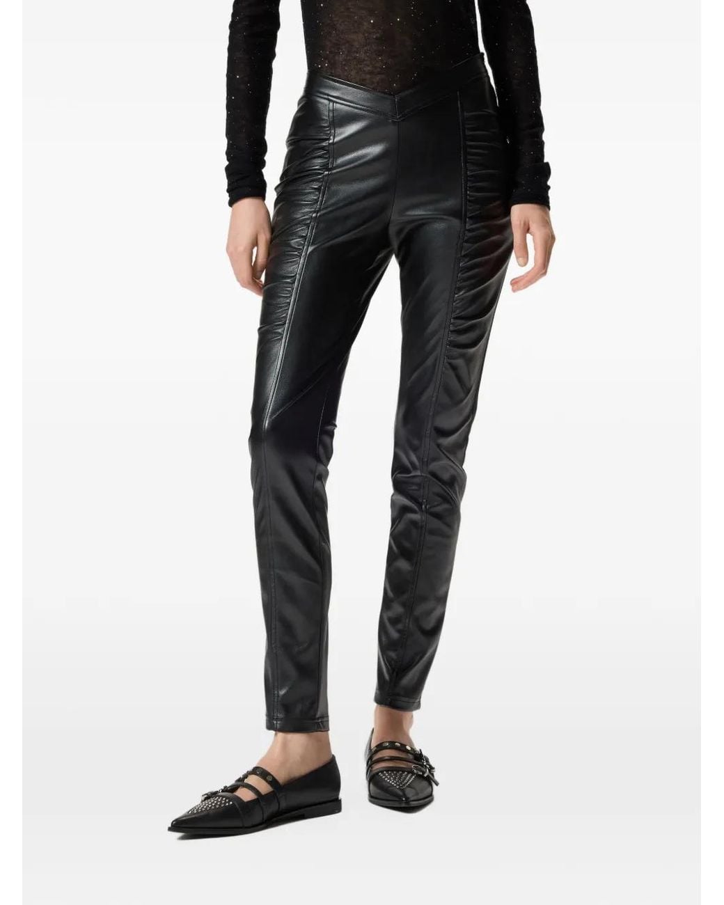 Pinko Black High-Waisted Panel Trousers With Ruched Detailing
