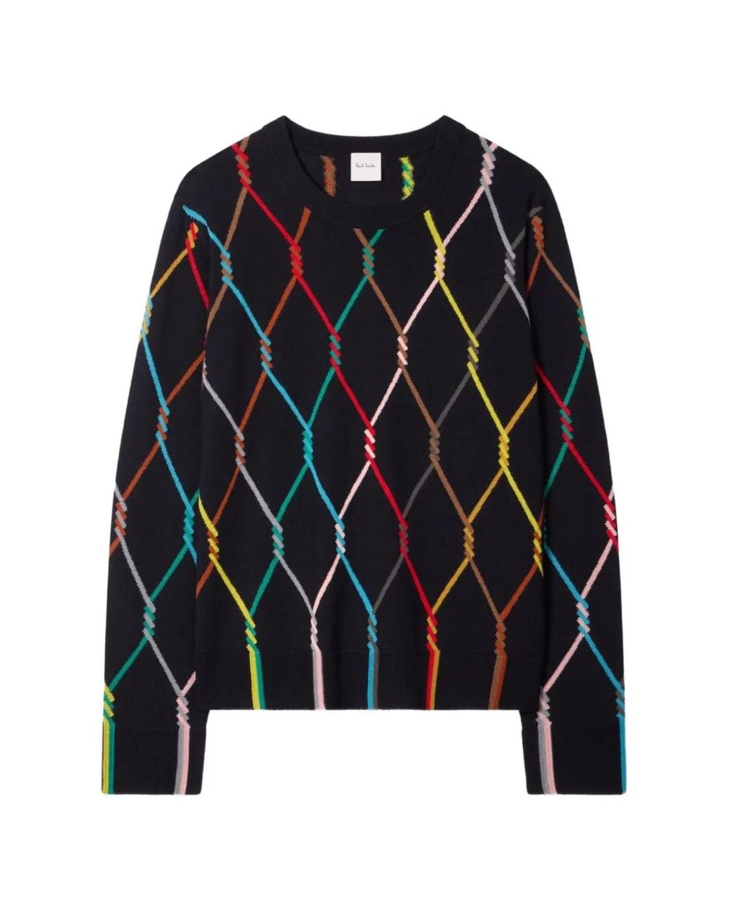 Paul Smith Black Knitted Sweater With Signature Stripe Diamond Pattern