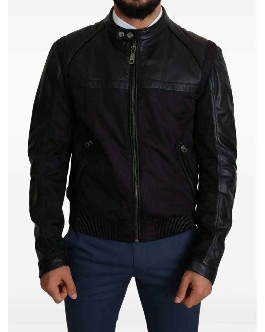 Dolce & Gabbana Black Leather-Panelled Bomber Jacket for men