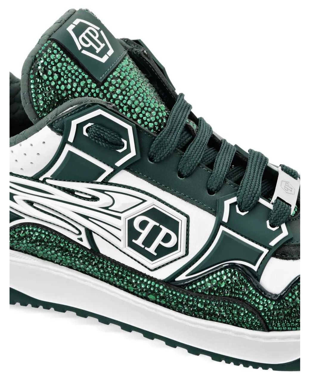 Philipp Plein Green Leather Low-Top Sneakers Moon Walker for men