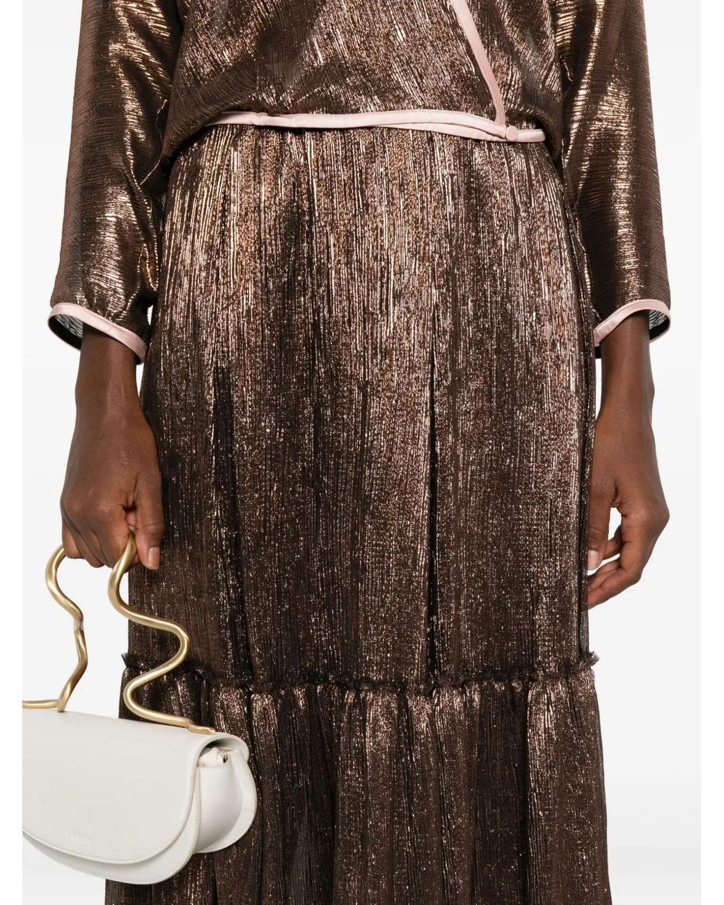 Forte_forte Brown Metallic Pleated Skirt