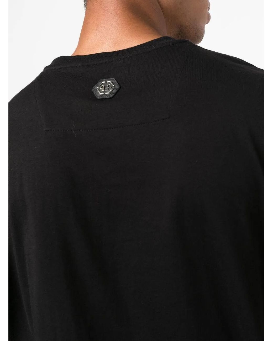 Philipp Plein Black Flocked Logo-Print T-Shirt for men
