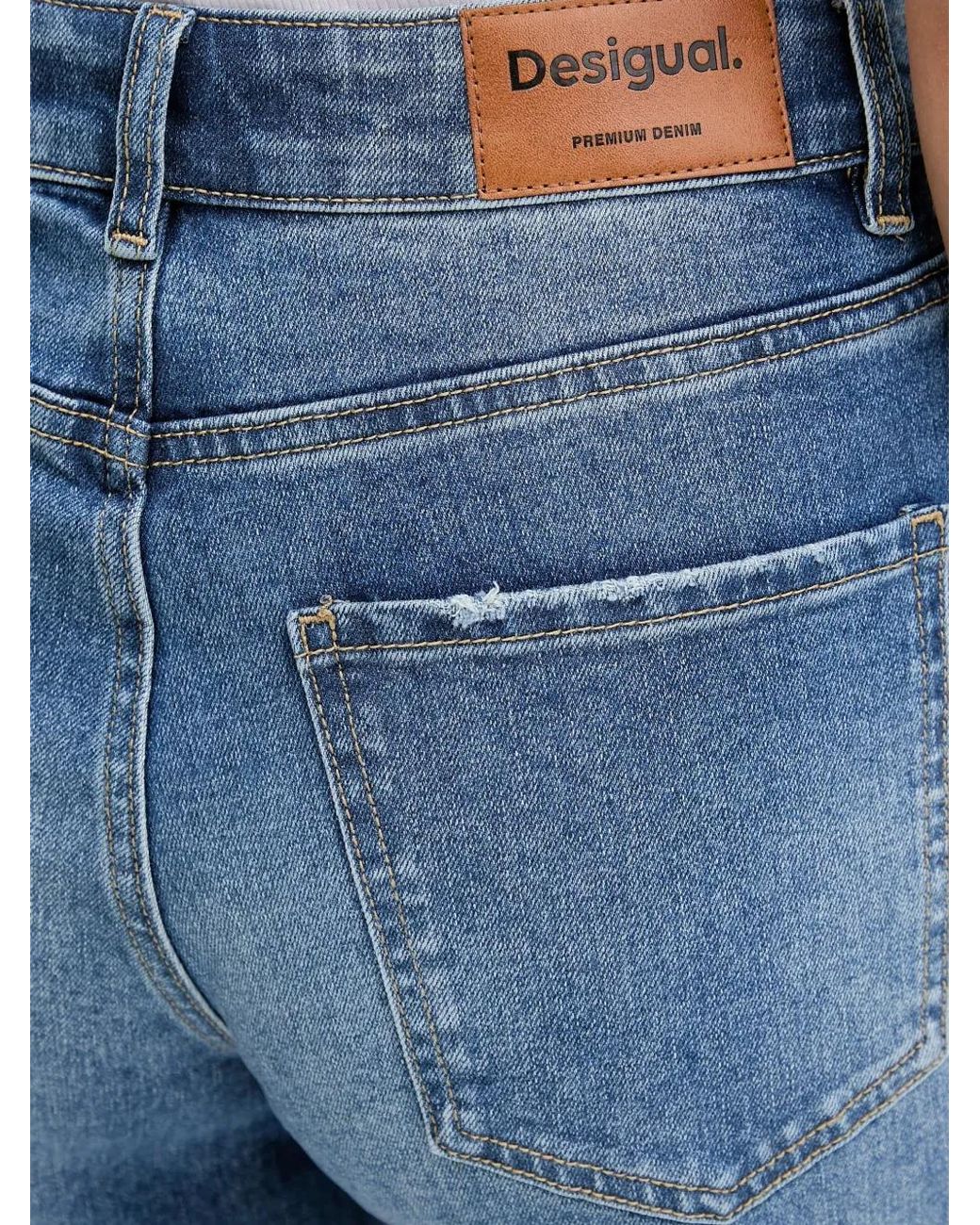 Desigual Blue Embroidered Cropped Jeans