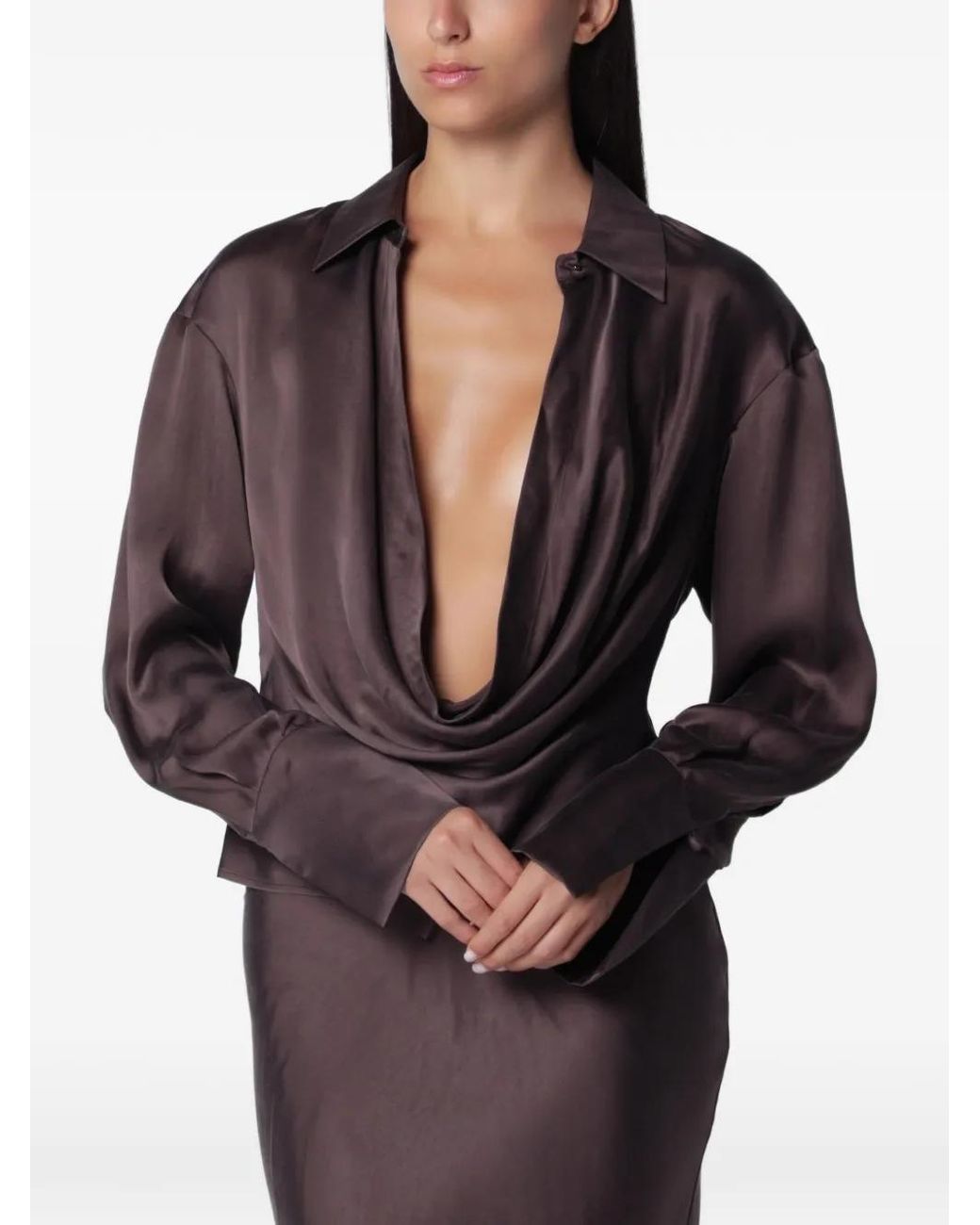 ANDAMANE Black Lilia Deep V-Neck Blouse
