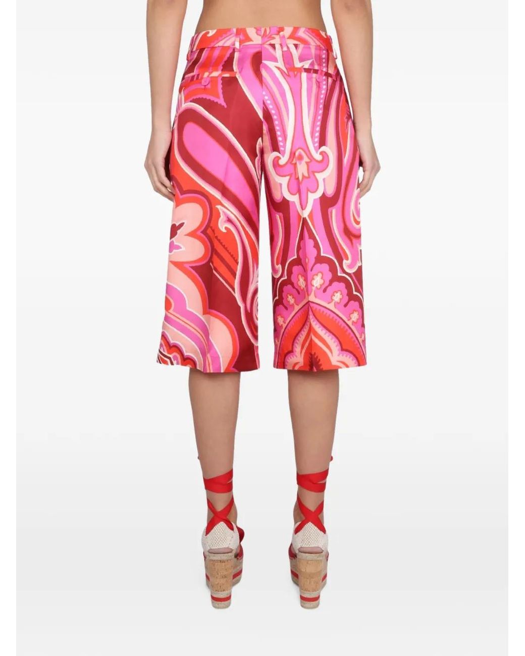 Etro Red All-Over Graphic-Print Shorts