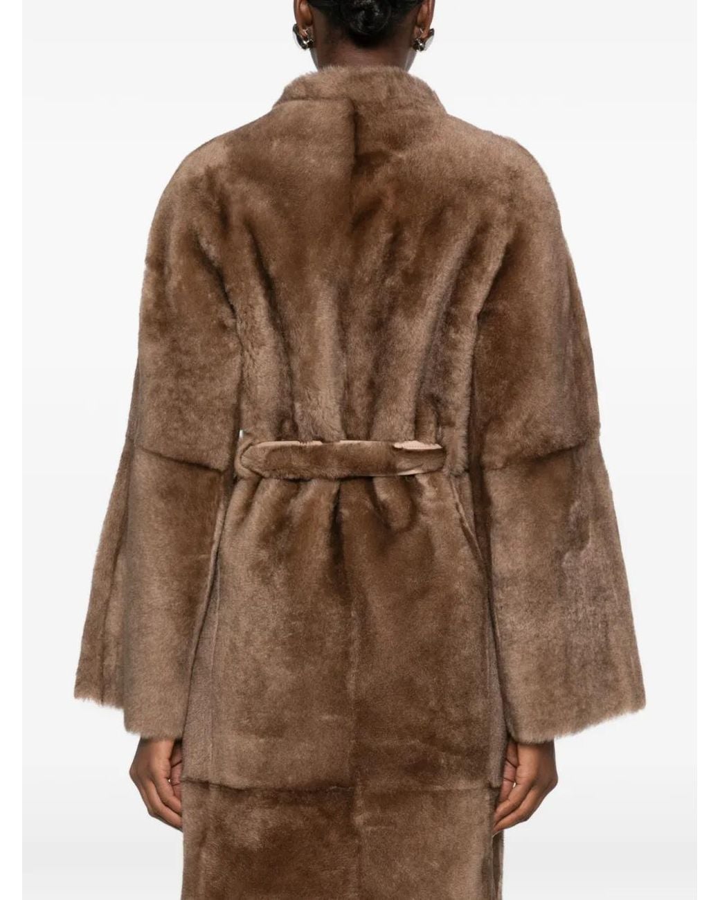 Nour Hammour Brown Davos Belted Shearling Coat