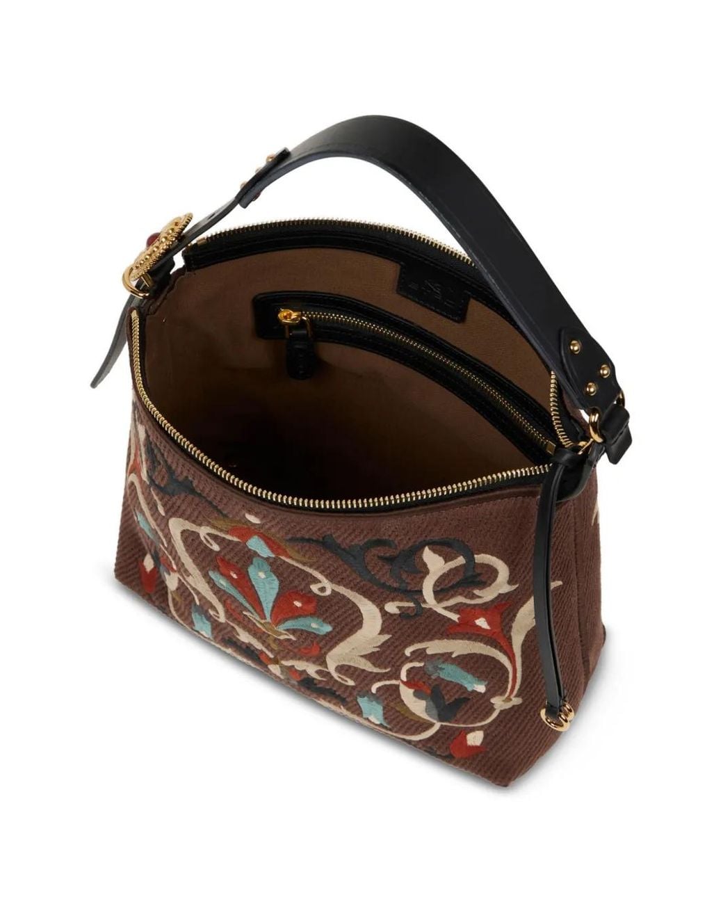 Etro Brown Medium Embroidered Canvas Rosette Bag