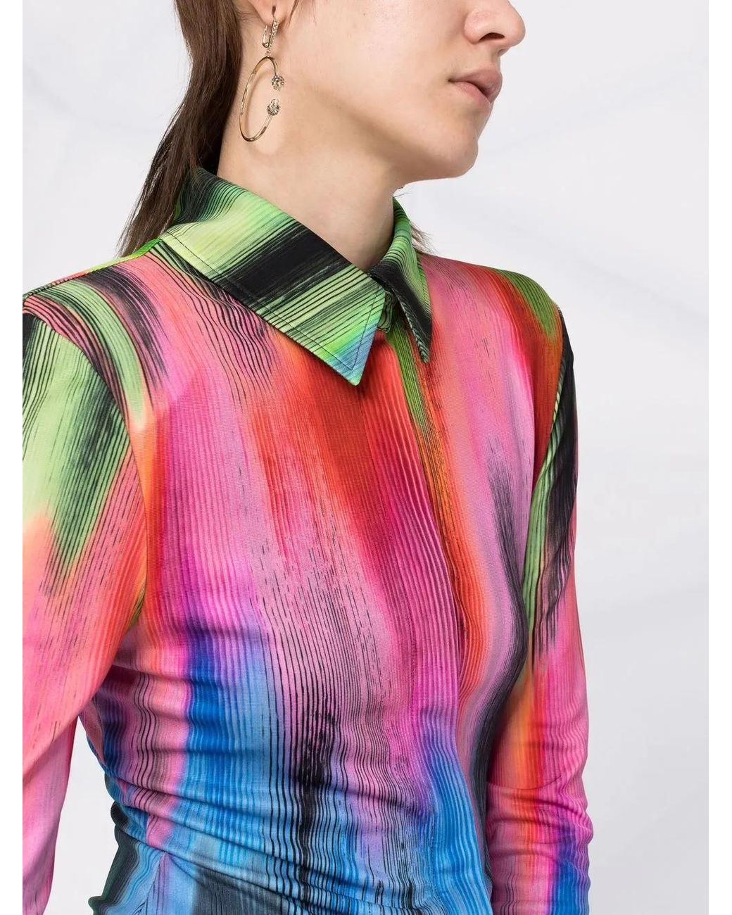 The Attico Green Graphic-Print Shirtdress