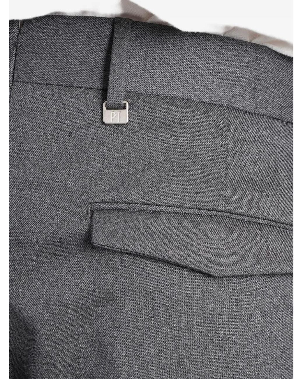 PT Torino Gray Pressed-Crease Tailored Trousers for men