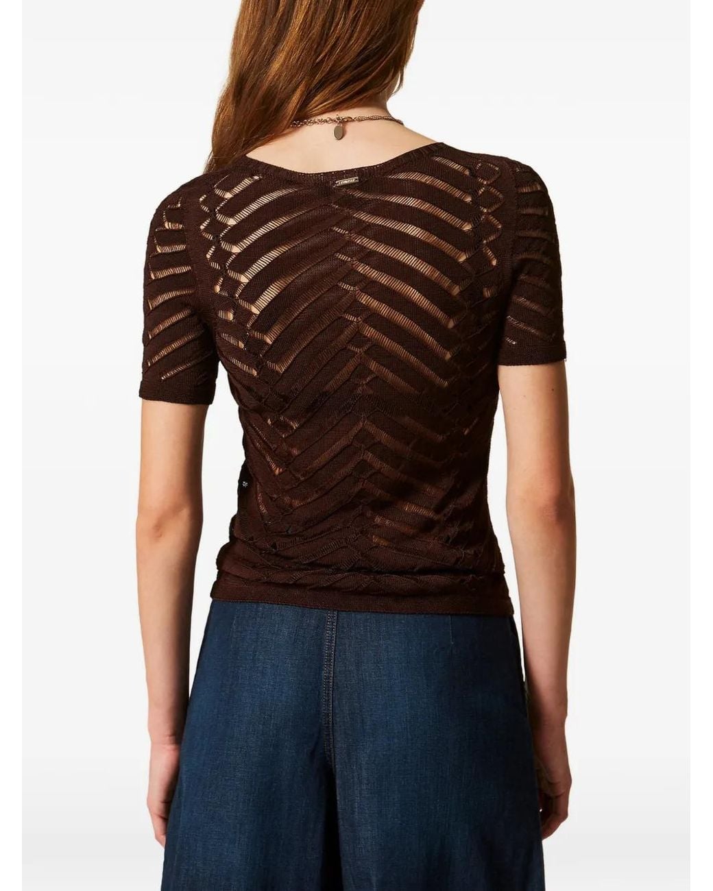 Twinset Brown Fitted Chevron Sweater