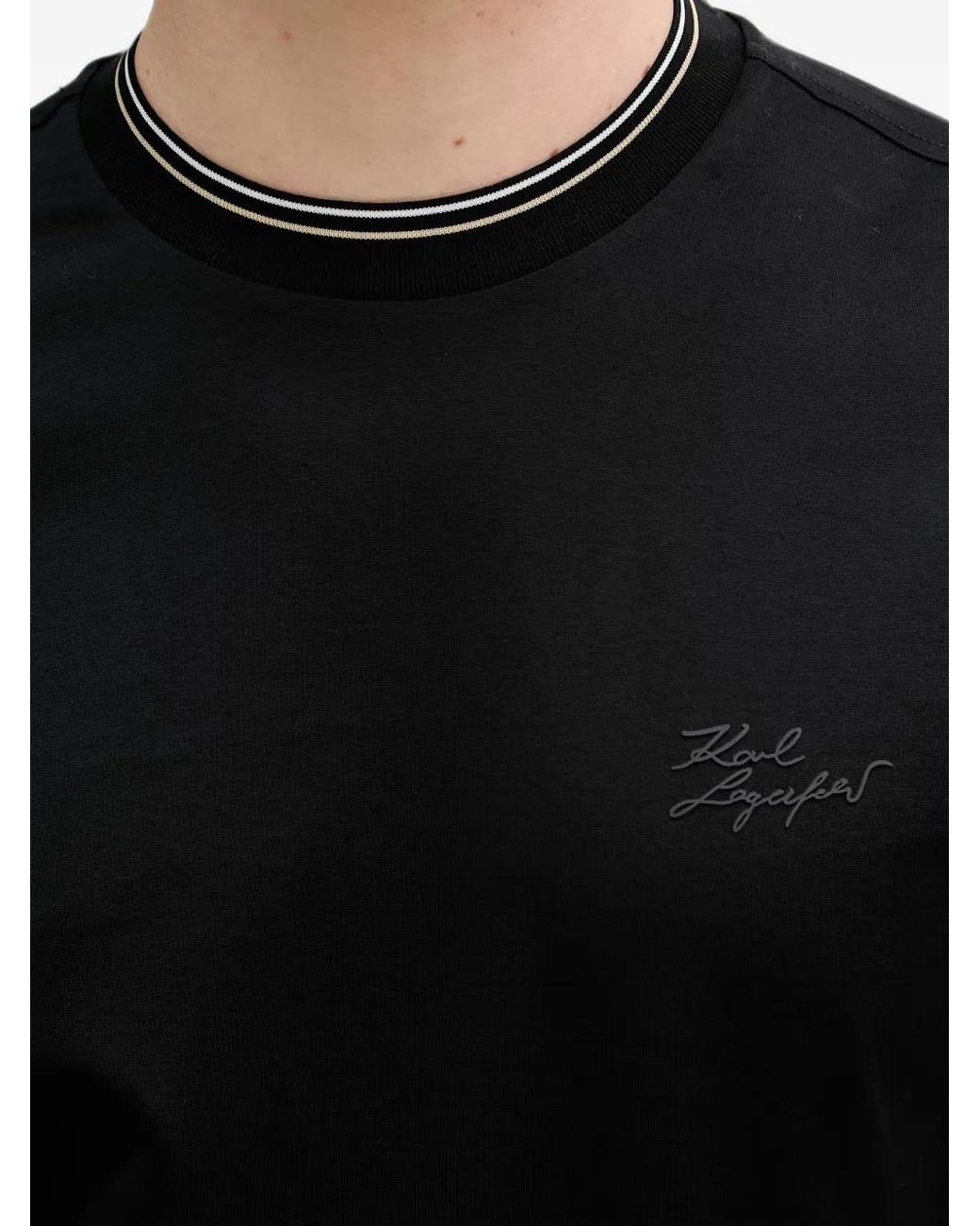 Karl Lagerfeld Black Logo-Embroidered Tipped T-Shirt for men