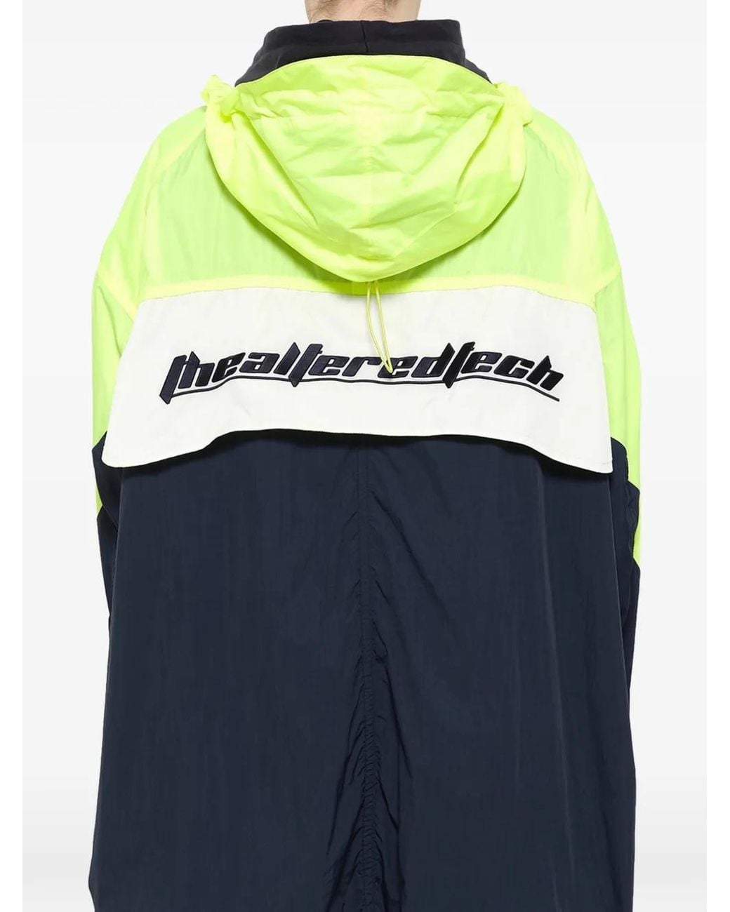 Juun.J Blue Colour-Block Drawstring-Hood Coat for men