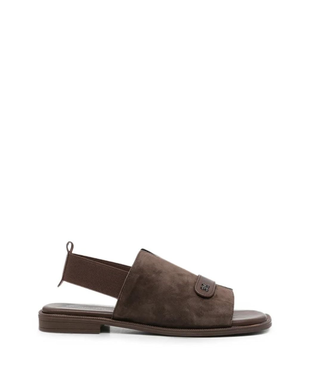 SERGIO MORETTI FIRENZE Brown Logo-Plaque Slingback Sandals