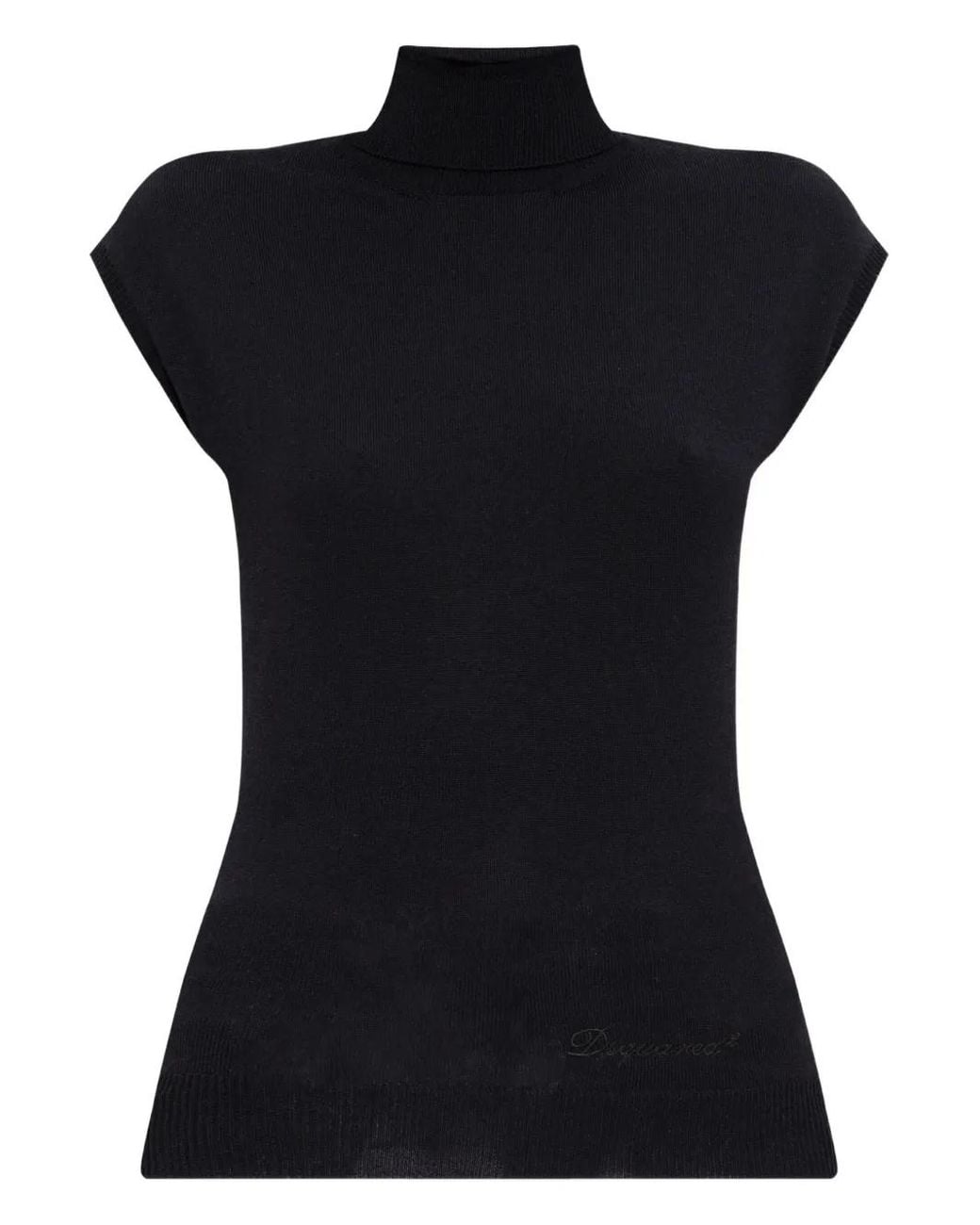 DSquared² Black Cap-Sleeve Turtleneck Top