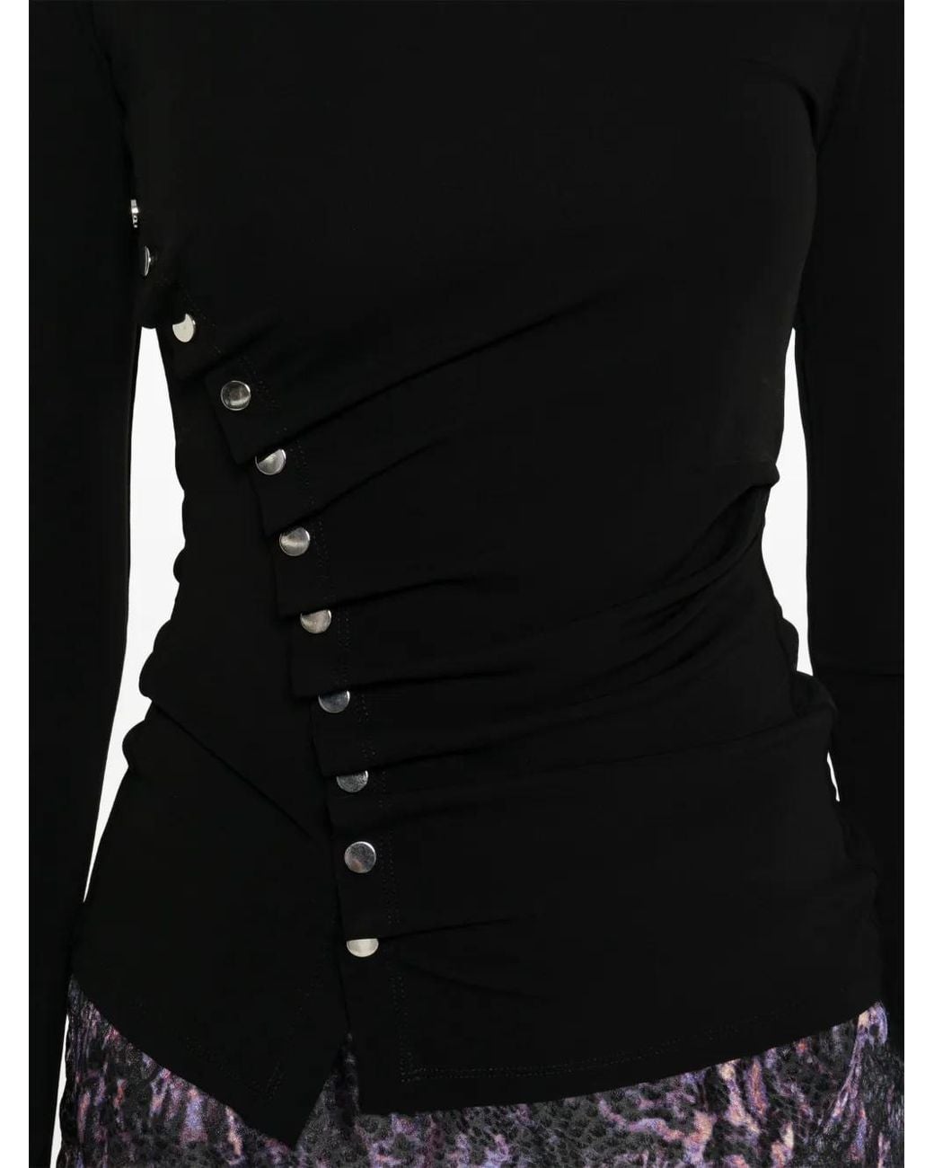 Rabanne Black Button-Embellished Draped Top