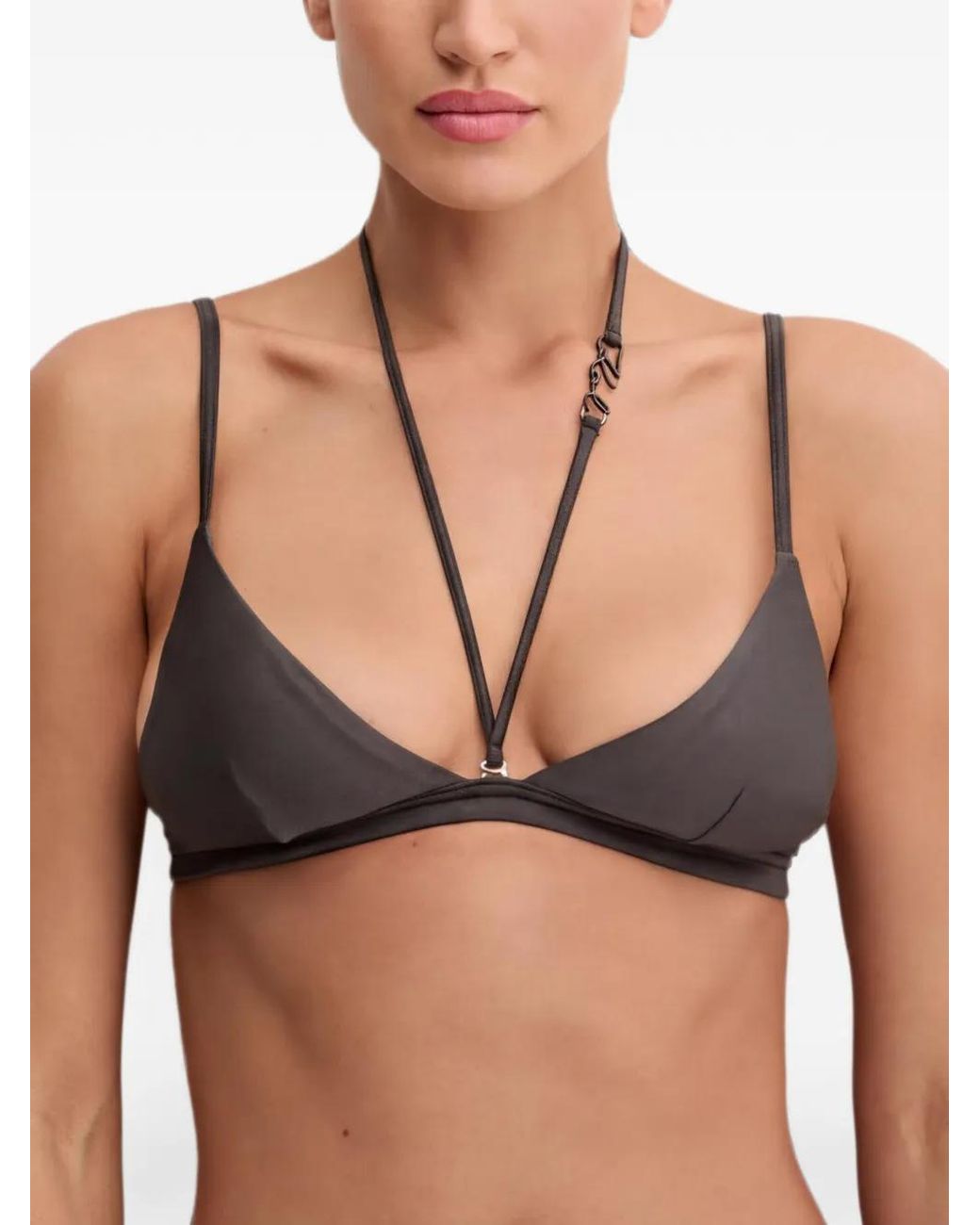 Karl Lagerfeld Black Logo-Plaque Halterneck Bikini Top