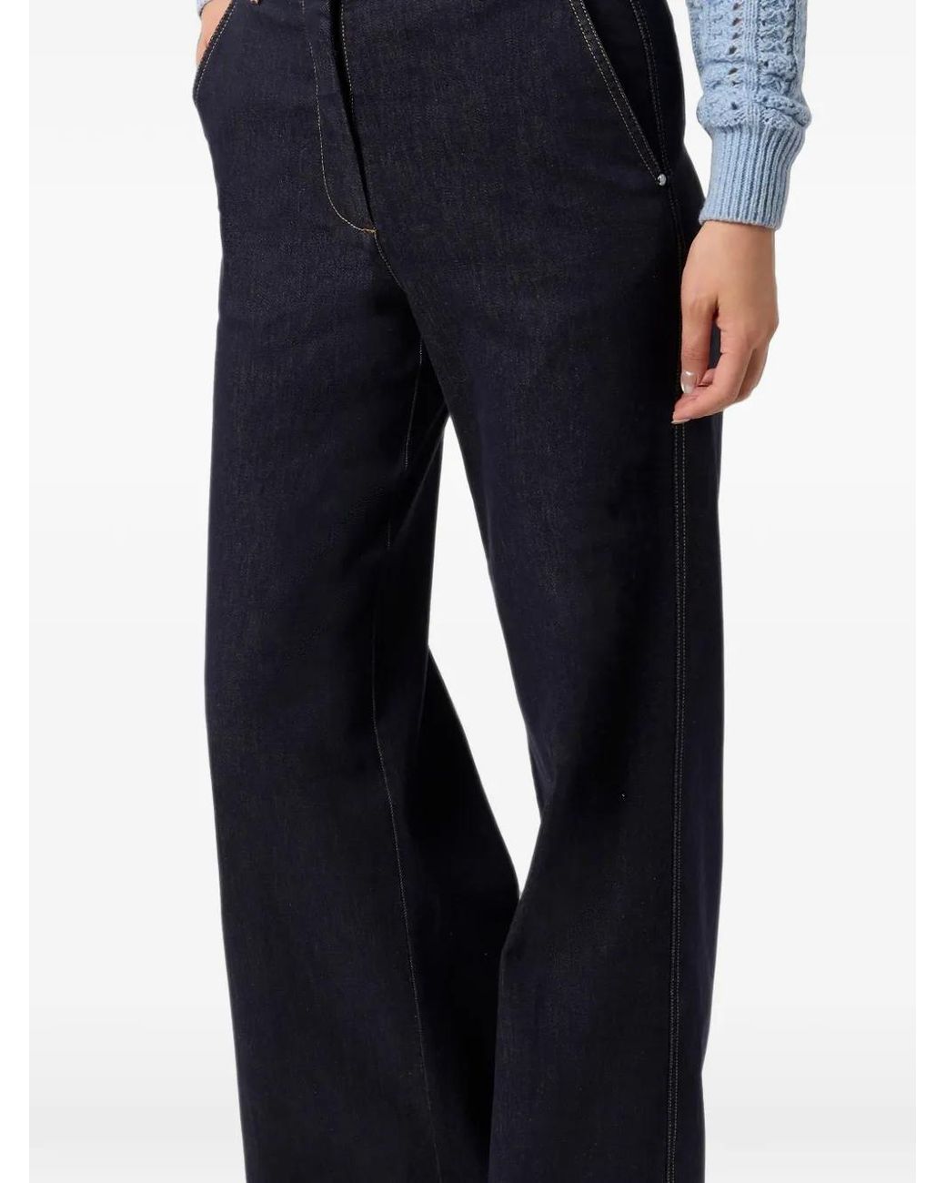Paul & Shark Blue Contrast-Stitch Wide-Leg Jeans