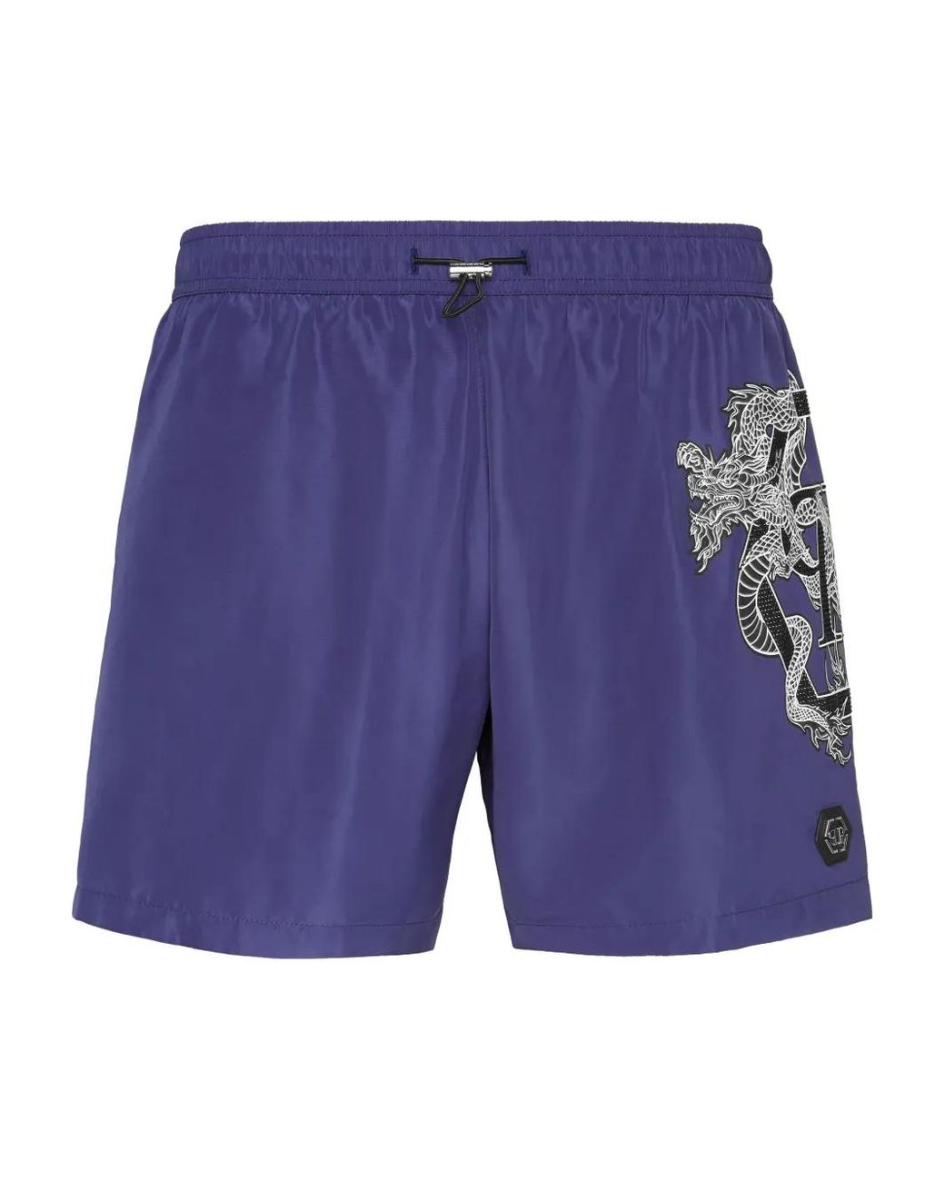 Philipp Plein Blue Dragon-Print Swim Shorts for men