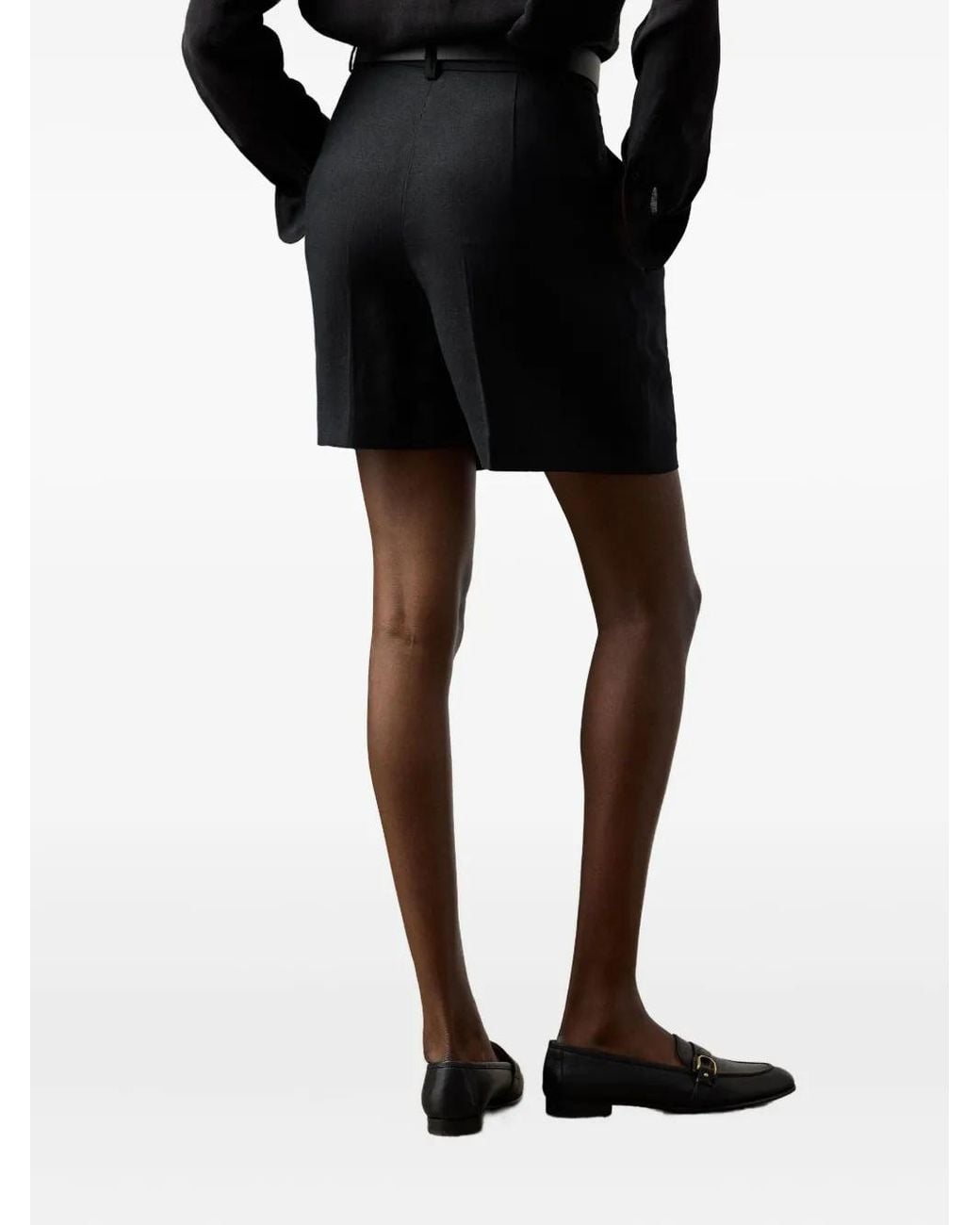 Ralph Lauren Black Pleated Linen Tailored Shorts