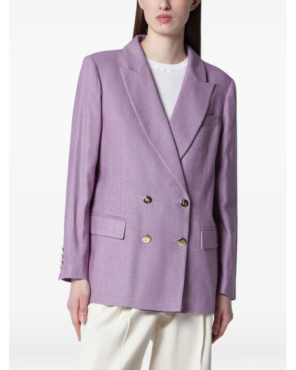 VI TO VI Purple Blazer En Soie À Boutonnière Croisée