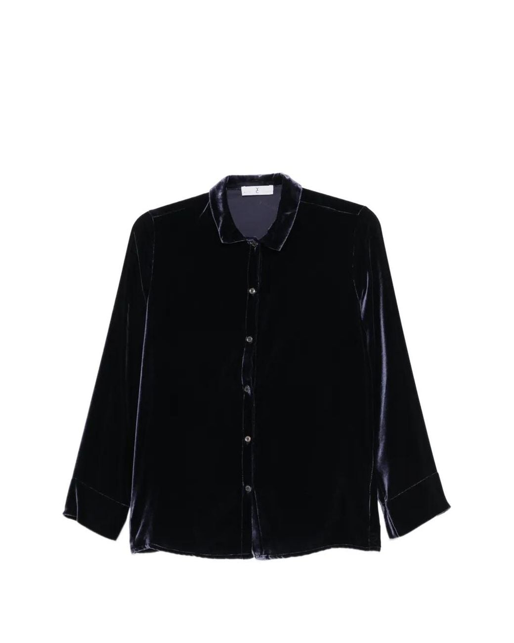 Whyci Black Velvet Long-Sleeve Pyjama Shirt