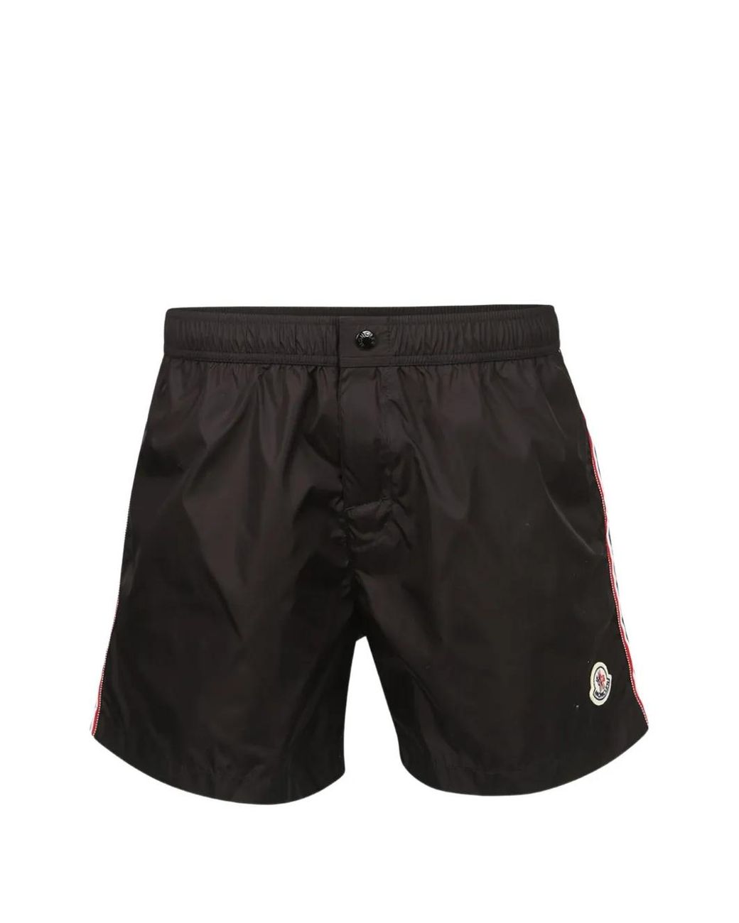Moncler Black Logo-Patch Striped Swim Shorts for men