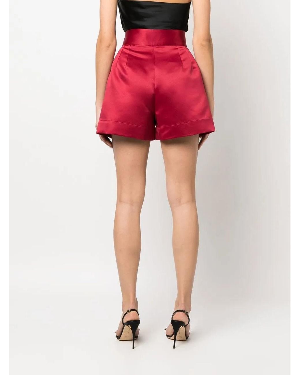 Styland Red Satin-Finish Mini Shorts