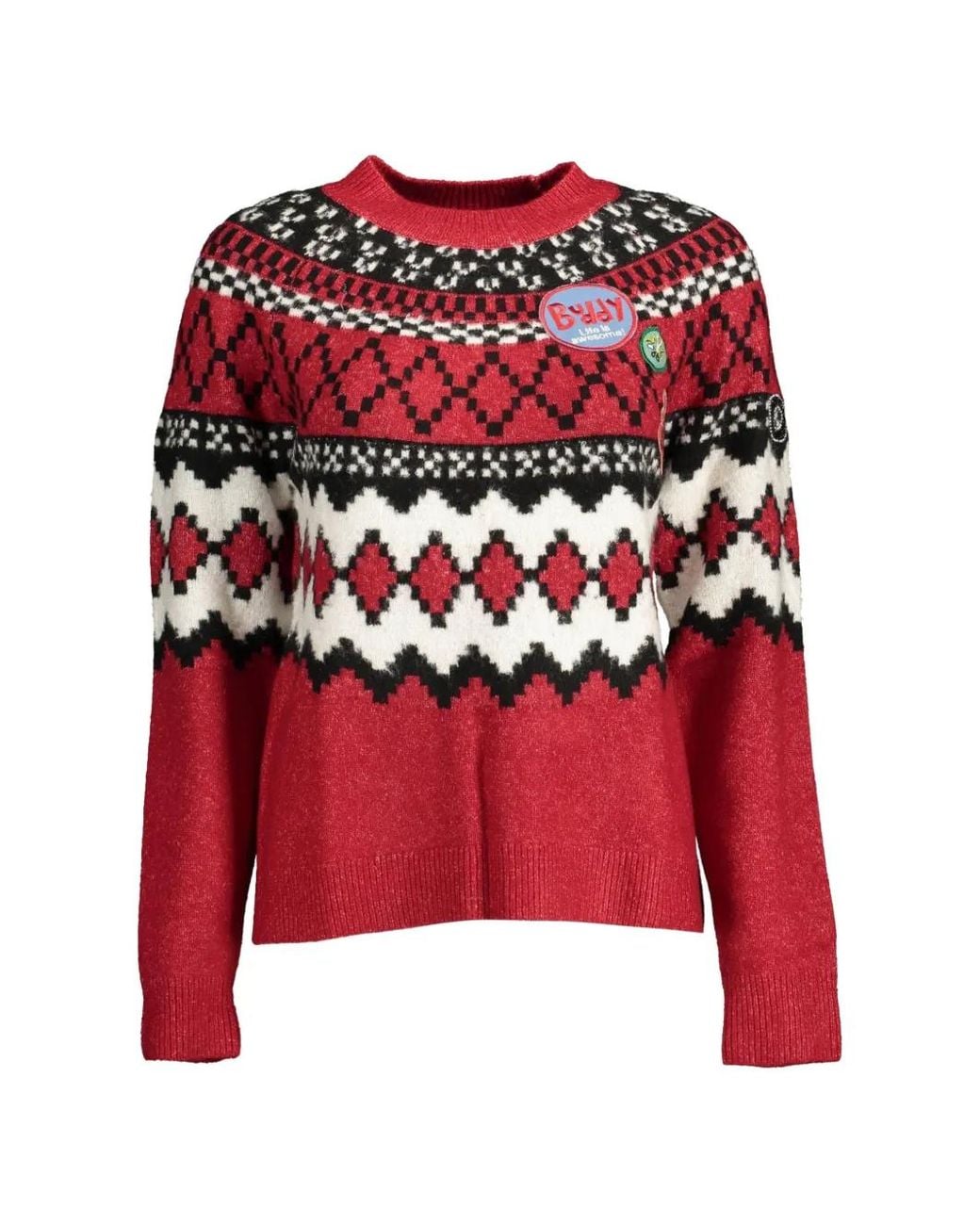Desigual Red Pull À Motif Fair Isle Et Détail D'Écusson