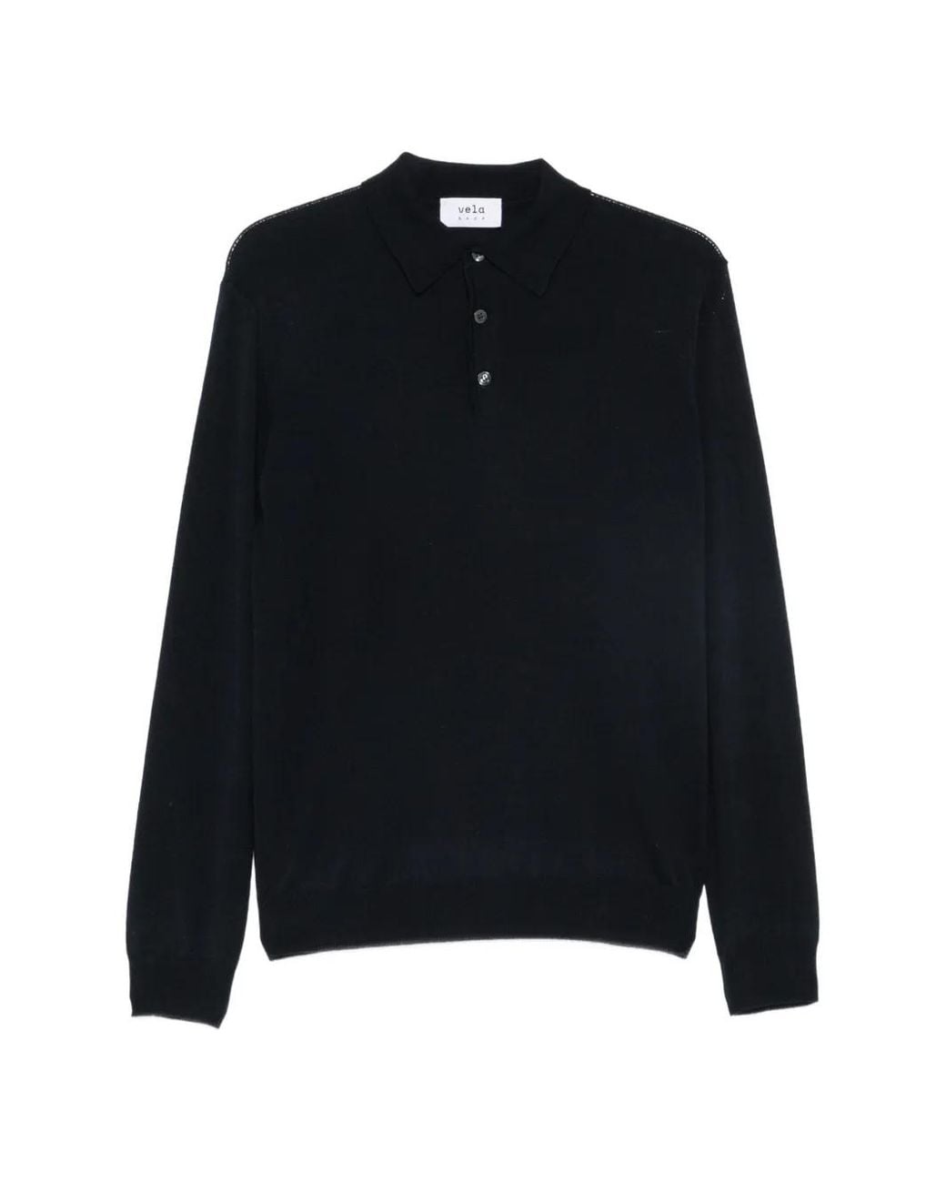 VELA SHOP Black Long-Sleeve Polo Sweater for men