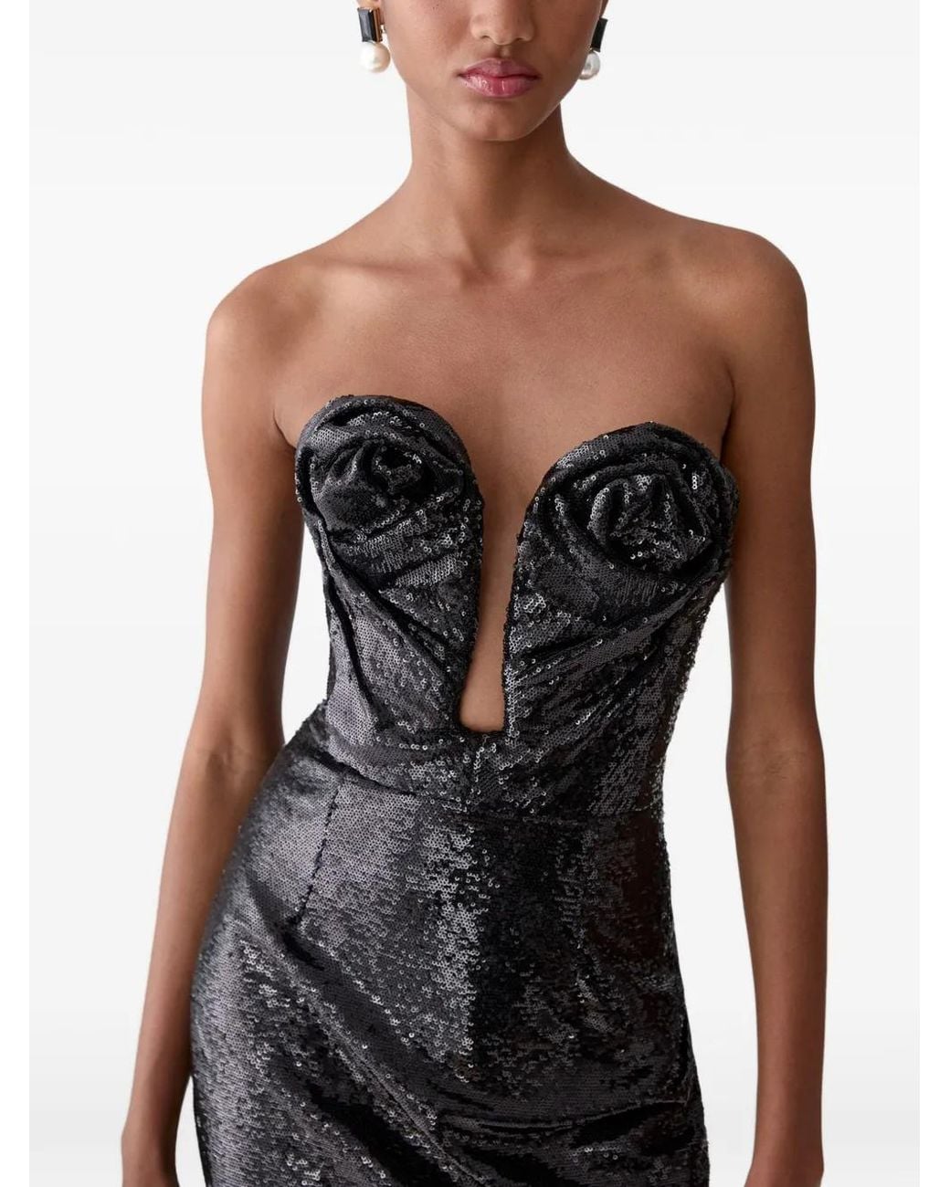 Carolina Herrera Black U-Neck Sequined Midi Dress