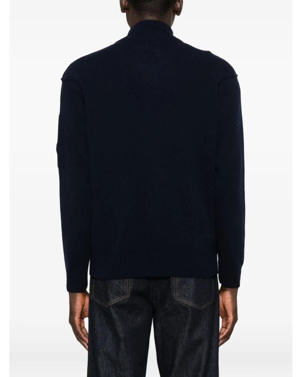C P Company Blue Wool Zipped Cardigan for men